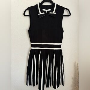 NWT- English Factory Collared Fit and Flare Pleated Skirt Sweater Dress B&W